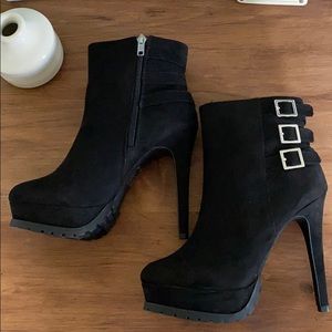 Black Platform Booties with Buckles